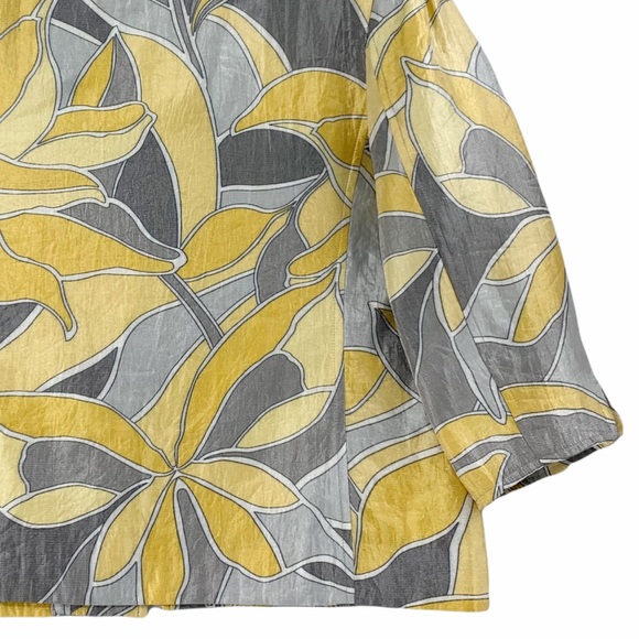 Mod Fashion Yellow and Grey Floral Open Front Blazer - Picture 9 of 14